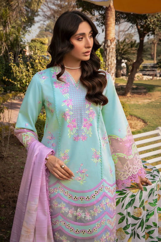 Embroidered Lawn Outfit with Magentic Purple Dupatta in Slub Munnar Fabric