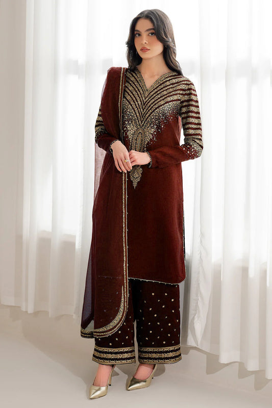 Embridered Lawn Maroon Dress with Chiffon Dupatta