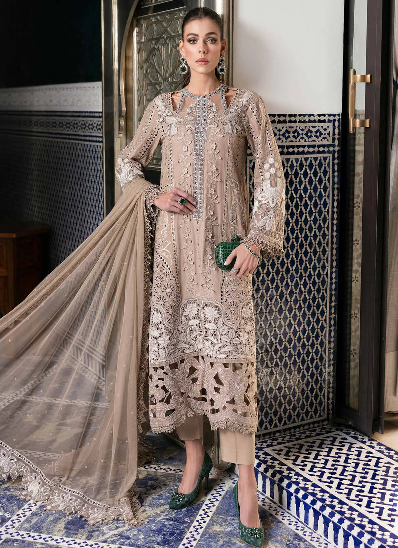 3-Piece Embroidered Brown Earth Tone Lawn Outfit with Premium Chiffon Dupatta