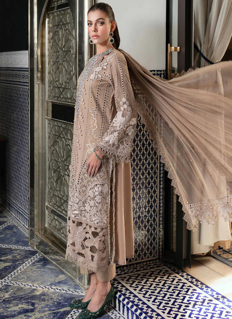 3-Piece Embroidered Brown Earth Tone Lawn Outfit with Premium Chiffon Dupatta