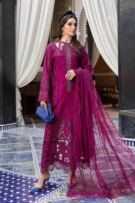 3-Piece Embroidered Magenta Lawn Outfit with Premium Chiffon Dupatta