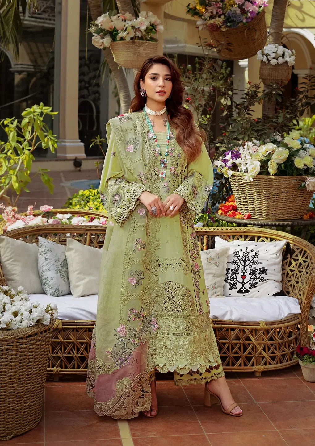 3-Piece Embroidered Outfit with Khadi NET dupatta