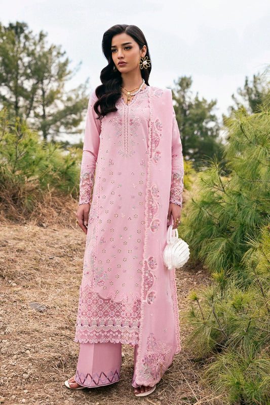 3-Piece Embroidered Light Pink Color Lawn Dress with Khadi net Dupatta