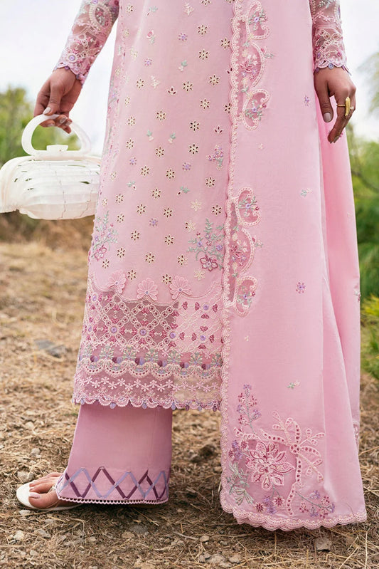 3-Piece Embroidered Light Pink Color Lawn Dress with Khadi net Dupatta
