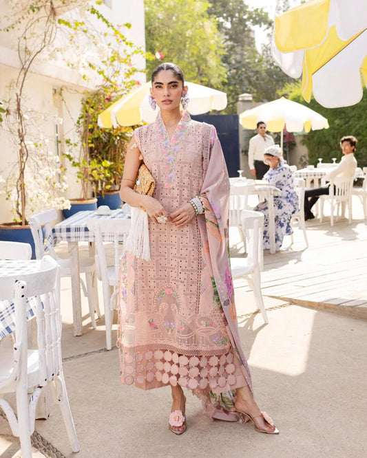 3-Piece Embroidered Lawn outfit with Printed Chiffon Dupatta
