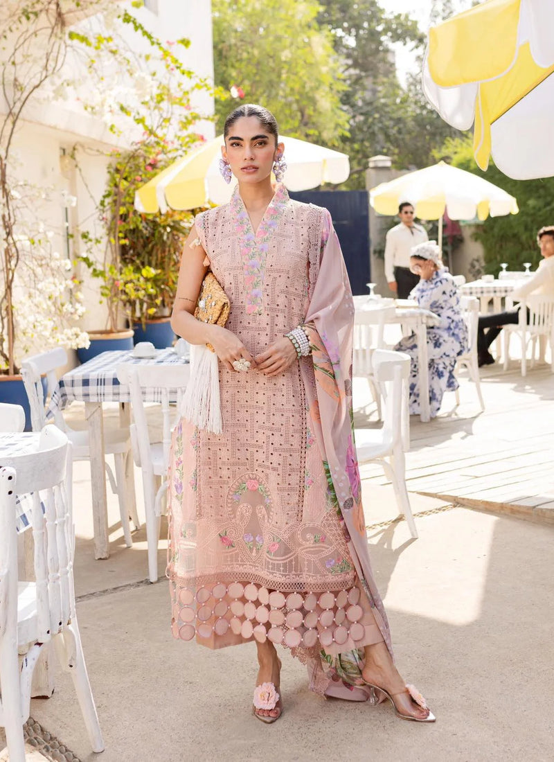 3-Piece Embroidered Lawn outfit with Printed Chiffon Dupatta