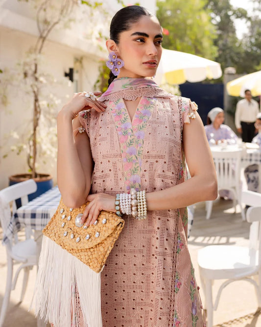 3-Piece Embroidered Lawn outfit with Printed Chiffon Dupatta