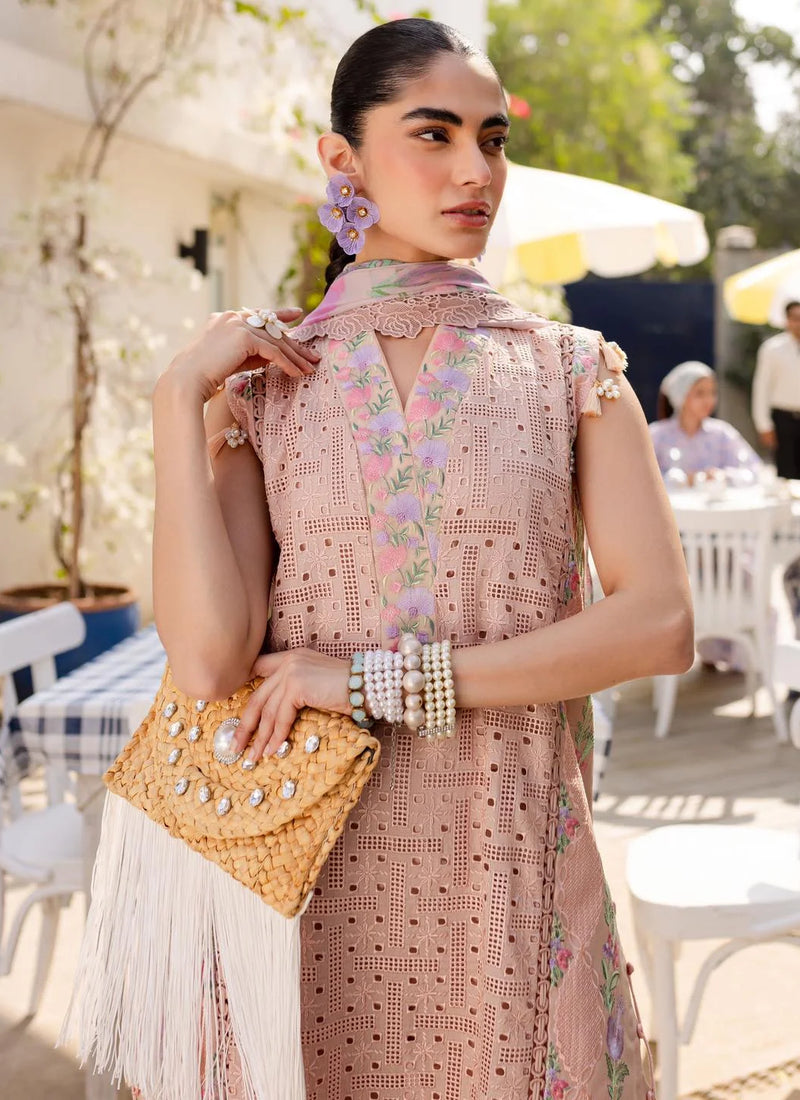 3-Piece Embroidered Lawn outfit with Printed Chiffon Dupatta