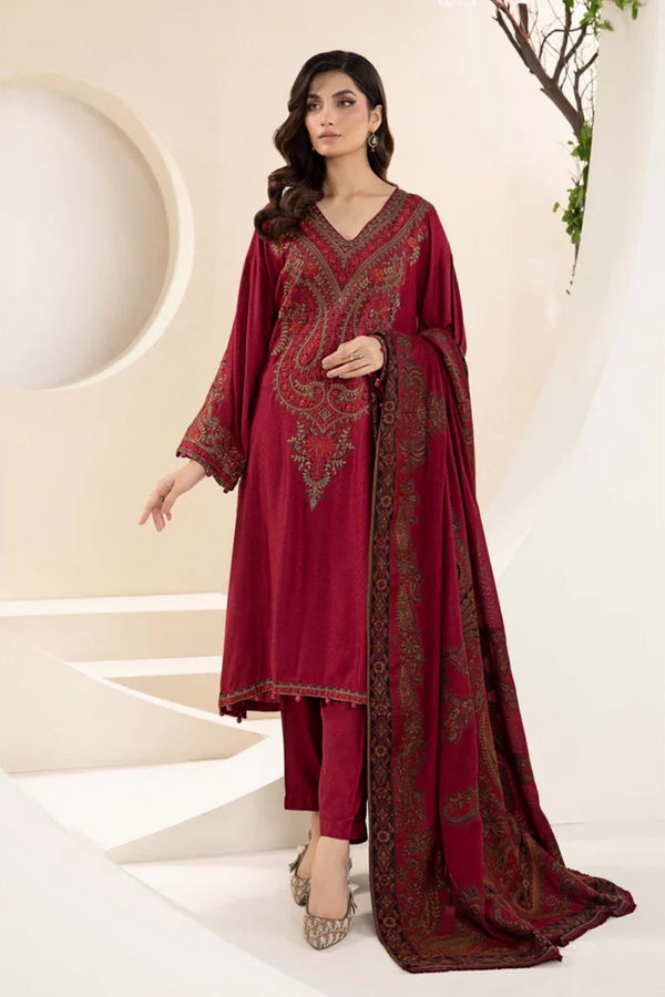 EMBROIDERED LAWN | UNSTITCH | 3PC | SI - F - 6018 -MAROON