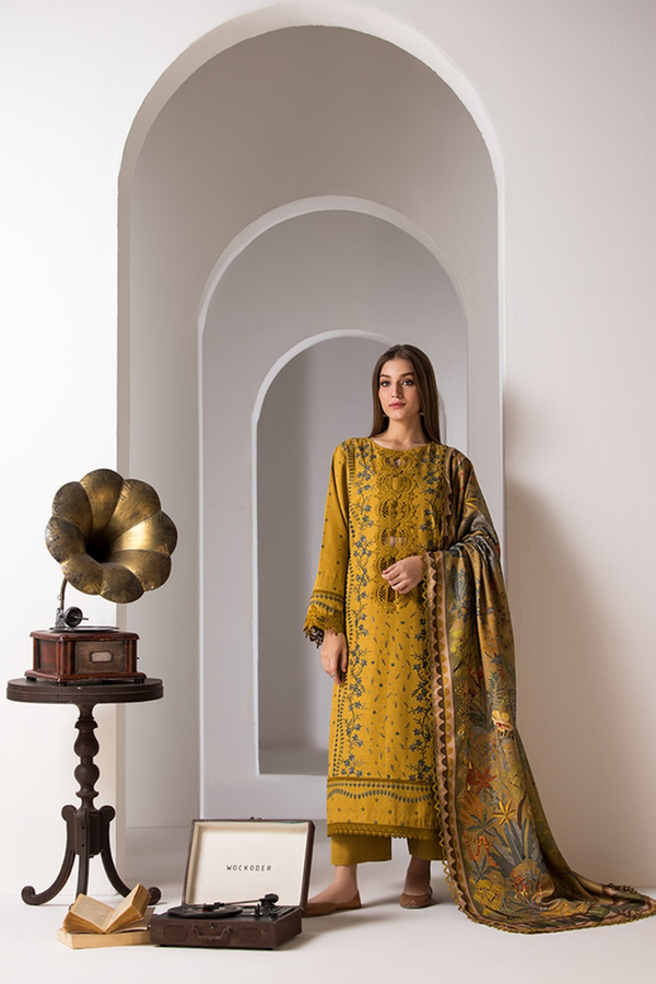 SOBIA NAZIR | DHANAK| Embroidery | Unstitch | 3PC | SI - F - 130 - MUSTARD