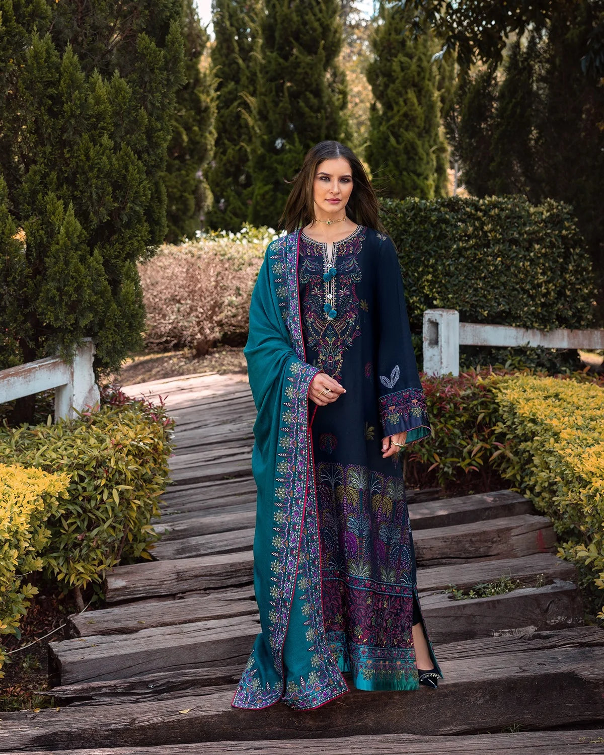 Unstitched Dhanak Embroidery Dress Design for Women Winter Clothing