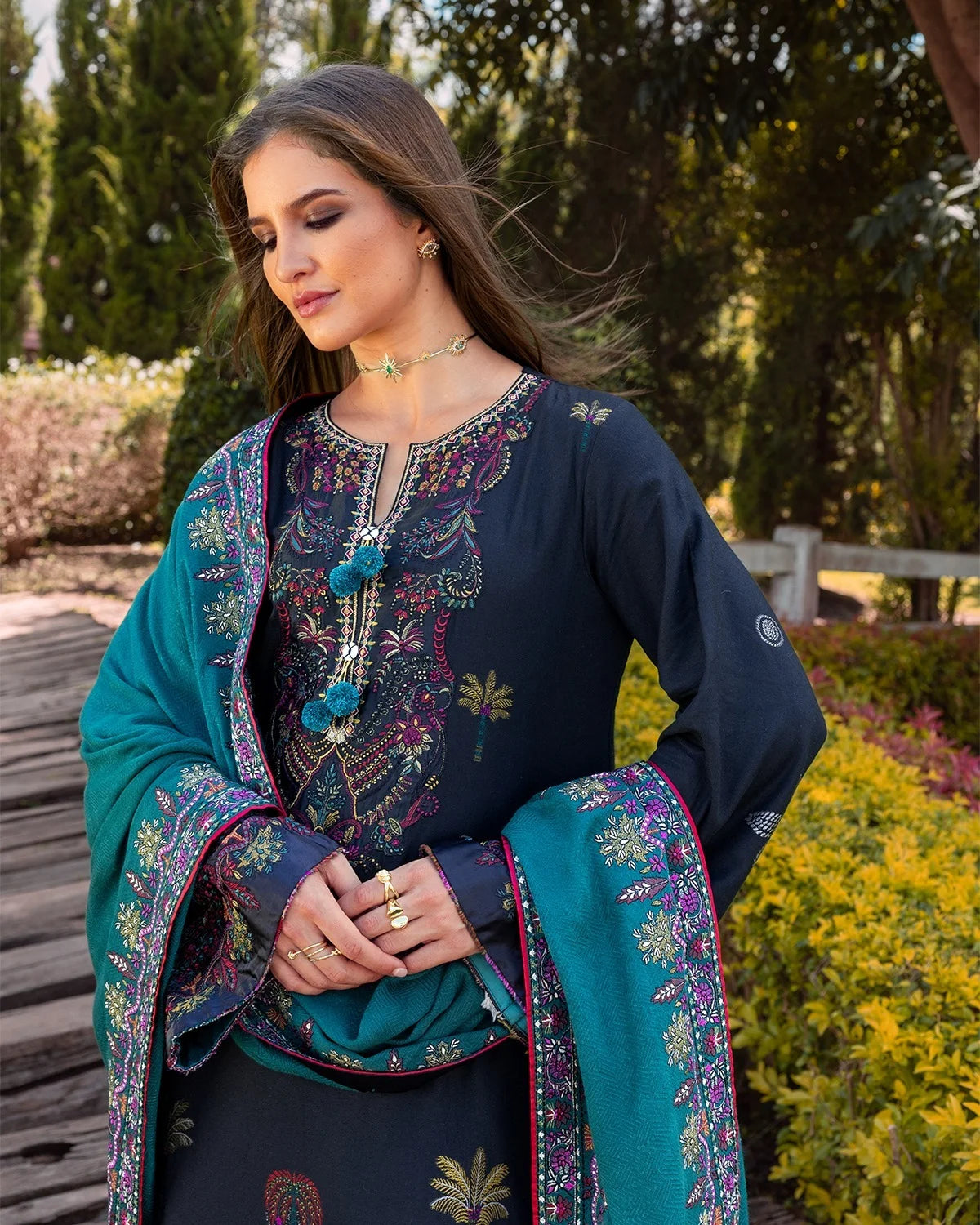 Unstitched Dhanak Embroidery Dress Design for Women Winter Clothing