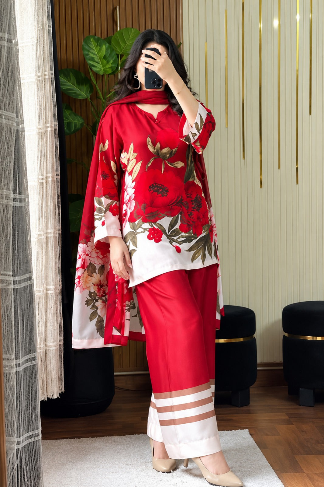 Red Silk Printed