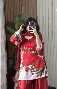 Red Silk Printed